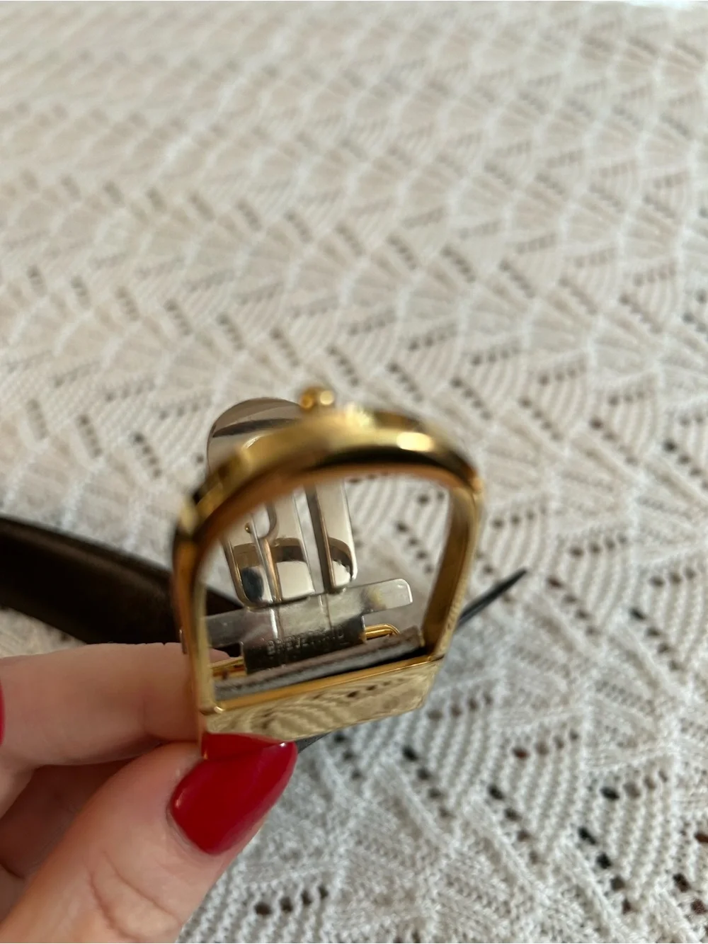 Vintage Gucci Black Leather Belt Two-Tone Gold Silver G Buckle Good Condition